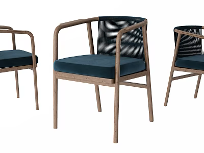 Modern Dining Chairs Featuring Wooden Frame Blue Upholstered Seat And Woven Backrest Design 3d model