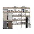 Organized Household Supplies Display With Storage Baskets Cleaning Tools And Kitchen Utensils