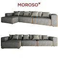 Gray L Shaped Sofa With Multiple Cushions And Orange Trim Design 3d model
