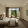 Modern Elegant Hotel Room Interior With Wooden Bed Nightstand Decorative Art Wooden Flooring And Area Rug