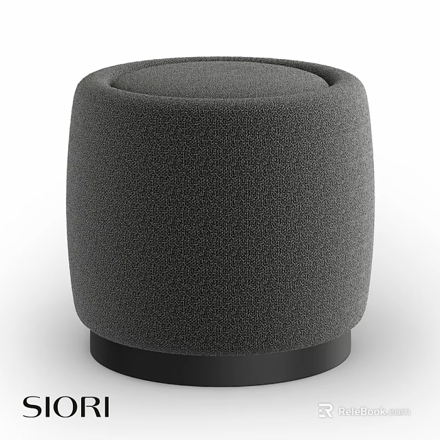 Stylish Round Gray Fabric Sofa Stool With Black Base Modern Design 3d model 