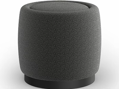 Stylish Round Gray Fabric Sofa Stool With Black Base Modern Design 3d model