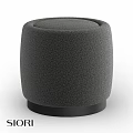 Stylish Round Gray Fabric Sofa Stool With Black Base Modern Design
