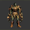 Fantasy Character 3D Model With Green Skin Flame Armor Sharp Claws And Mighty Look
