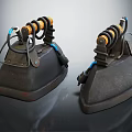 Two Vintage Electric Irons as Classic Household Appliances with Retro Design and Metal Handles
