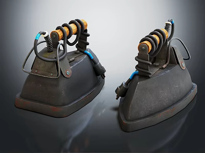 Two Vintage Electric Irons as Classic Household Appliances with Retro Design and Metal Handles 3d model