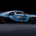 Blue Bugatti Sports Car With Number 32 Streamlined Body And Black Wheels