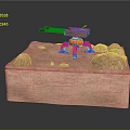 Detailed Red Mechanical Weapon with Tripod Stand on Rocky Sandy Base