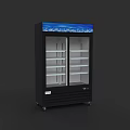Double Glass Door Display Refrigerator With Black Body Blue Top And Multiple Shelves