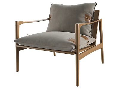 Modern Accent Chair With Wooden Frame Armrest Gray Cushion And Leather Straps 3d model