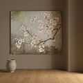 Elegant Botanical Painting With White Flowers And Branches On Neutral Background
