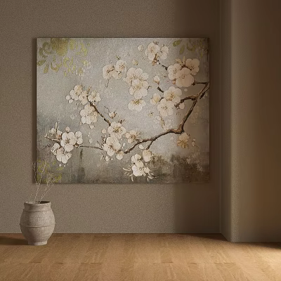 Elegant Botanical Painting With White Flowers And Branches On Neutral Background 3d model