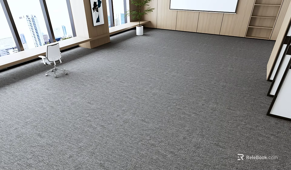 Modern Office Interior With Gray Carpet Whiteboard Chair And Window View 3d model