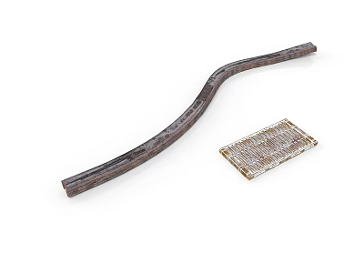 Curved Wooden Beam And Textured Square Panel For Building Construction 3d model