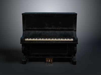 Vintage Black Upright Piano With Ornate Legs And Worn Wooden Finish 3d model
