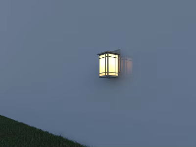 Outdoor Wall Light Illuminated With Glass Panel Mounted on White Wall in Grass Area 3d model