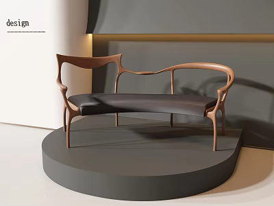 Modern Design Leisure Chair With Wooden Frame And Dark Cushion On Gray Display Platform 3d model