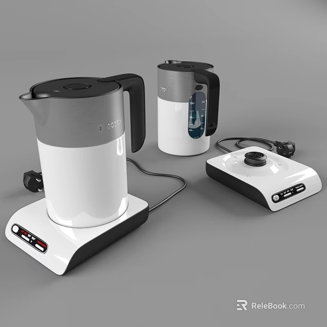 Modern White And Gray Electric Kettles With Control Panel Base For Home Use 3d model 