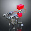 Industrial Equipment With Red Control Box Silver Tubular Components And Metal Stand With Wheels