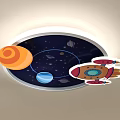 Space Themed Ceiling Light with Colorful Planets Rocket and Stars Design 3d model