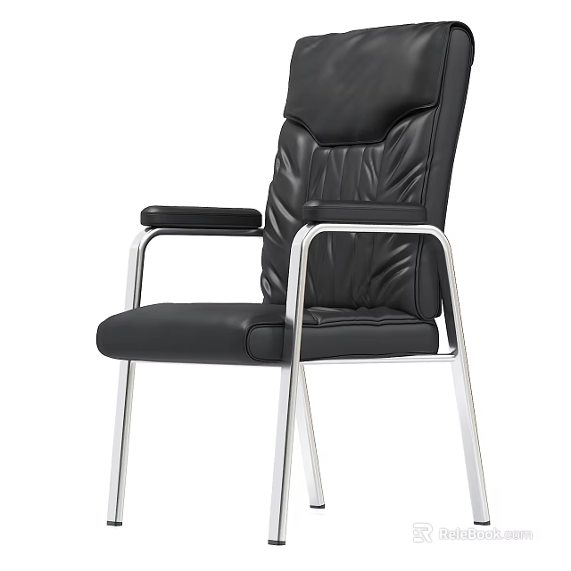 Black Leather Office Chair With Metal Armrests And Silver Frame 3d model 