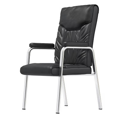 Black Leather Office Chair With Metal Armrests And Silver Frame 3d model