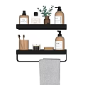 Modern Minimalist Bathroom Accessories With Two Tier Black Shelf Towel Bar Bath Products And Candle