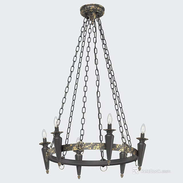 Classic Black And Gold Metal Chandelier With Chain And Candle Arms Design 3d model 
