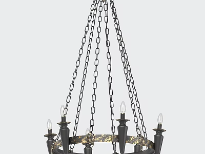 Classic Black And Gold Metal Chandelier With Chain And Candle Arms Design 3d model
