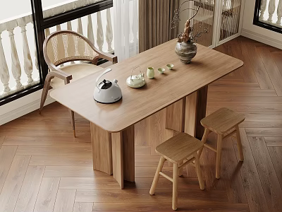 Casual Tea Table and Chair Solid Wood Tea Table and Chair Balcony Tea Table and Chair 3d model
