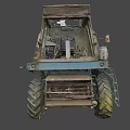 Old Blue Combine Harvester Function Vehicle with Large Tires Ladder and Rusty Body Structure