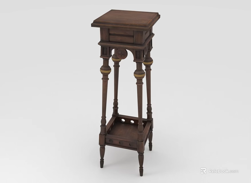 Indoor Green Plants Display On Wooden Plant Stand With Decorative Carved Leg Design 3d model 