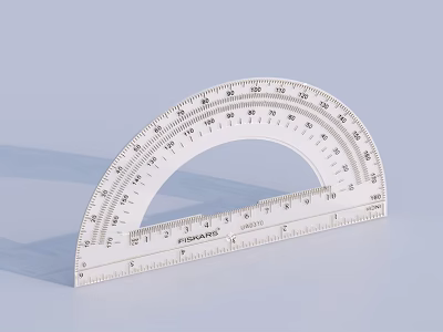 White Plastic Protractor With Clear Angle Scales For Precise Geometry Measurement 3d model