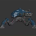 Blue Mechanical Spider With Multiple Robotic Legs White Emblem And Mechanical Structure Details 3d model