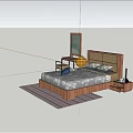 Double Bed Bedroom Interior With Patterned Bedding Pillows Bedside Lamps And Striped Floor
