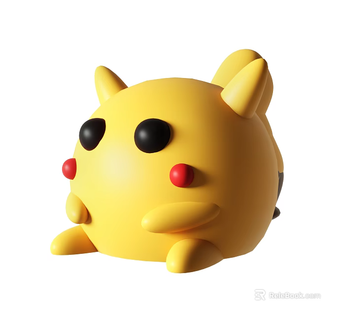 Cute Yellow Plush Doll With Black Eyes Red Cheeks And Yellow Ears 3d model 