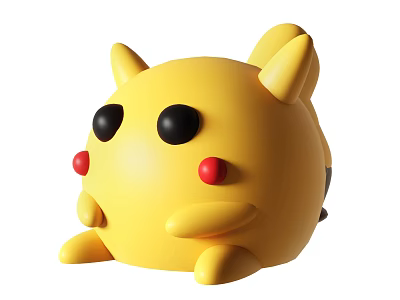 Cute Yellow Plush Doll With Black Eyes Red Cheeks And Yellow Ears 3d model