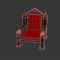 Single Traditional Dark Brown Wooden Chair With Red Upholstered Seat Back And Carved Armrests
