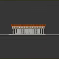 Ancient Style Building Model With Orange Roof White Columns On White Platform