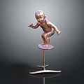 Bronze Child Statue With Metal Base And Three Supporting Feet On Dark Background