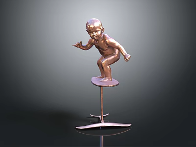Bronze Child Statue With Metal Base And Three Supporting Feet On Dark Background 3d model
