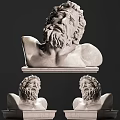 Greek Style Bearded Male Marble Bust Sculpture with Detailed Expressions on Pedestal