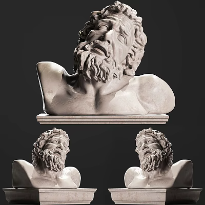 Greek Style Bearded Male Marble Bust Sculpture with Detailed Expressions on Pedestal 3d model