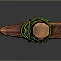 Rustic Handcrafted Wooden Axe With Green Rope Binding And Smooth Handle
