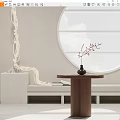 Round Wooden Side Table with Vase and Dried Flowers near White Sofa in Minimalist Interior