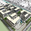 Modern Office Building Complex With Green Landscaping Waterfront And Plaza Area