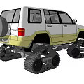 White and Yellow SUV Equipped with Tracked Wheels for Off Road Adventures
