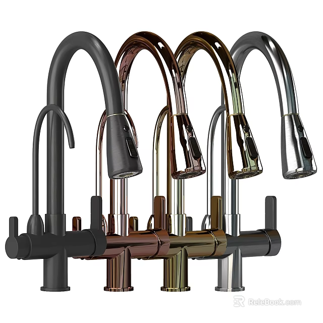 Modern Bathroom Kitchen Faucets in Black Copper Gold Silver Finishes for Home Decor 3d model 
