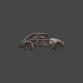 Collection Of Old Abandoned Cars With Rusty Bodies And Open Doors