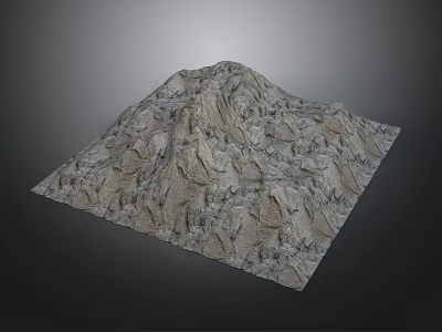 Square 3D Mountain Model With Rocky Surface Texture And Gray Brown Color 3d model
